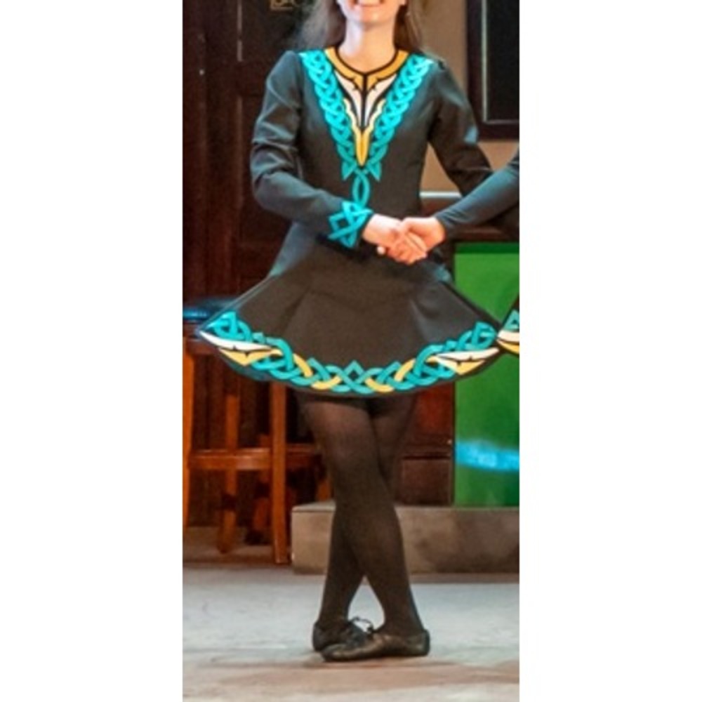 Irish dance solo dress for adult senior size black teal gold embroidered simple